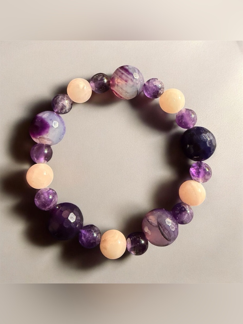 Amethyst and Pink Bead Stretch Bracelet